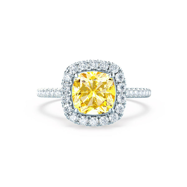 VIOLETTE - Cushion Yellow Sapphire & Diamond 18k White Gold Petite Halo Ring Engagement Ring Lily Arkwright