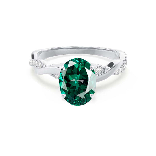 EDEN - Oval Emerald & Diamond 18k White Gold Vine Solitaire Ring Engagement Ring Lily Arkwright