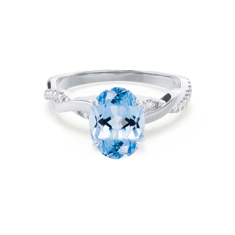 EDEN - Oval Aqua Spinel & Diamond 18k White Gold Vine Solitaire Ring Engagement Ring Lily Arkwright