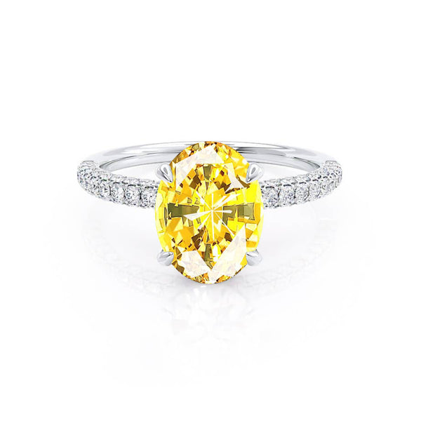 COCO - Oval Yellow Sapphire & Diamond 950 Platinum Petite Hidden Halo Triple Pavé Shoulder Set Ring Engagement Ring Lily Arkwright