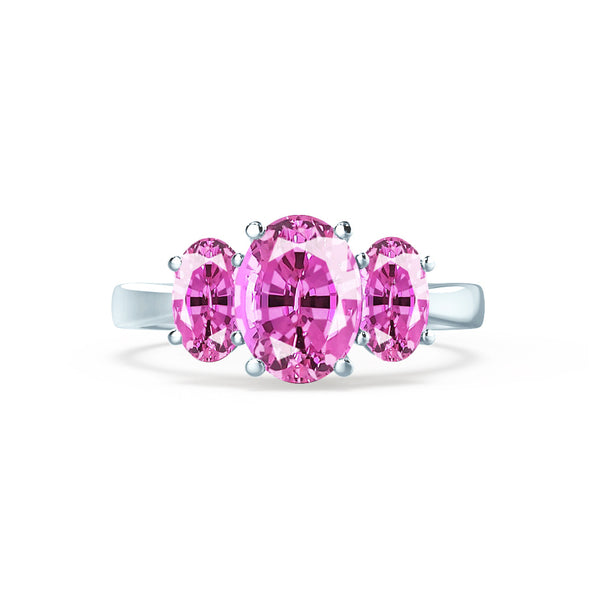 EVERDEEN - Oval Pink Sapphire 950 Platinum Trilogy Ring Engagement Ring Lily Arkwright