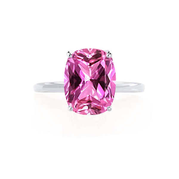 LULU - Elongated Cushion Pink Sapphire 18k White Gold Petite Solitaire Ring Engagement Ring Lily Arkwright