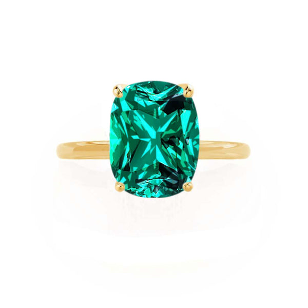 LULU - Elongated Cushion Emerald 18k Yellow Gold Petite Solitaire Ring Engagement Ring Lily Arkwright
