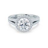 AMELIA - Outlet Ring 1.00ct Round Moissanite & Diamond 950 Platinum Halo Engagement Ring Lily Arkwright