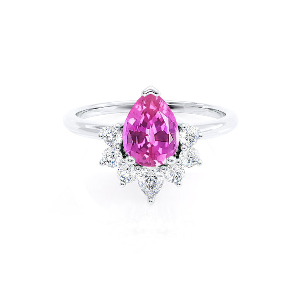 BALLET - Pear Pink Sapphire & Diamond Half Halo Tiara Ring 18k White Gold Engagement Ring Lily Arkwright