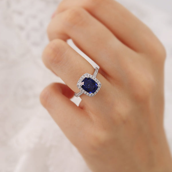DARLEY - Champagne Sapphire Elongated Cushion Micro Pavé 18k White Gold Halo Engagement Ring Lily Arkwright