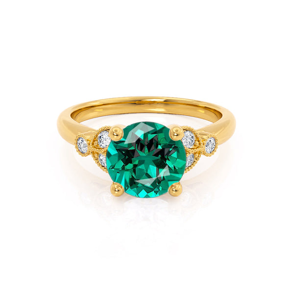 DELILAH - Round Emerald 18k Yellow Gold Shoulder Set Ring Engagement Ring Lily Arkwright