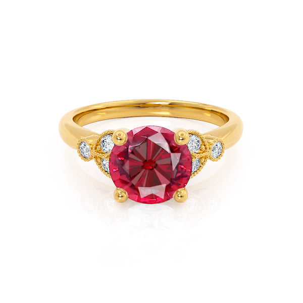 DELILAH - Round Ruby 18k Yellow Gold Shoulder Set Ring Engagement Ring Lily Arkwright