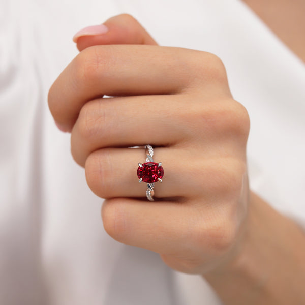 Eden 2.72ct 9x7mm Oval Cut Chatham Ruby & Diamond 950 Platinum Vine Solitaire Ring Lily Arkwright