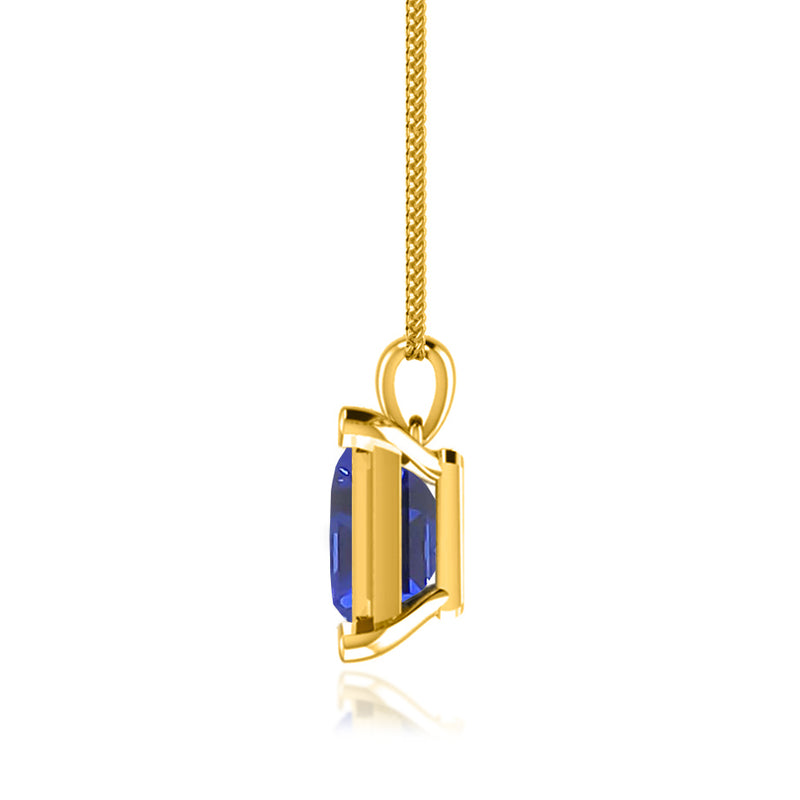 ELIZA - Emerald Cut Blue Sapphire 4 Claw Drop Pendant 18k Yellow Gold Pendant Lily Arkwright