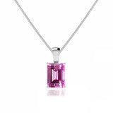 ELIZA - Emerald Cut Pink Sapphire 4 Claw Drop Pendant 18k White Gold Pendant Lily Arkwright