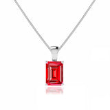ELIZA - Emerald Cut Ruby 4 Claw Drop Pendant 18k White Gold Pendant Lily Arkwright