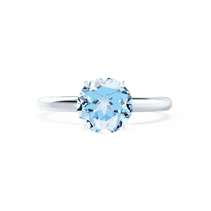 GRACE - Lab Grown Aqua Spinel Solitaire 18k White Gold Engagement Ring Lily Arkwright