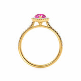 HARLOW - Pear Pink Sapphire & Diamond 18k Yellow Gold Halo Engagement Ring Lily Arkwright