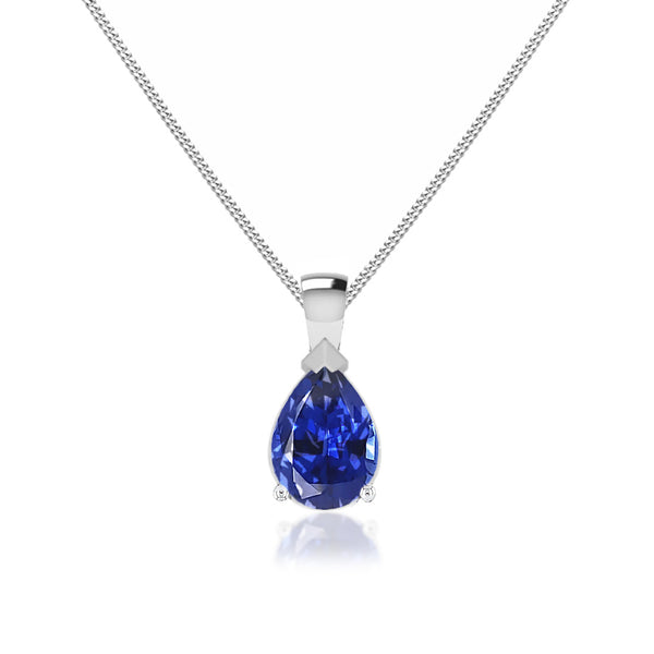 LUCINDA - Pear Blue Sapphire 3 Claw Pendant 18k White Gold Pendant Lily Arkwright