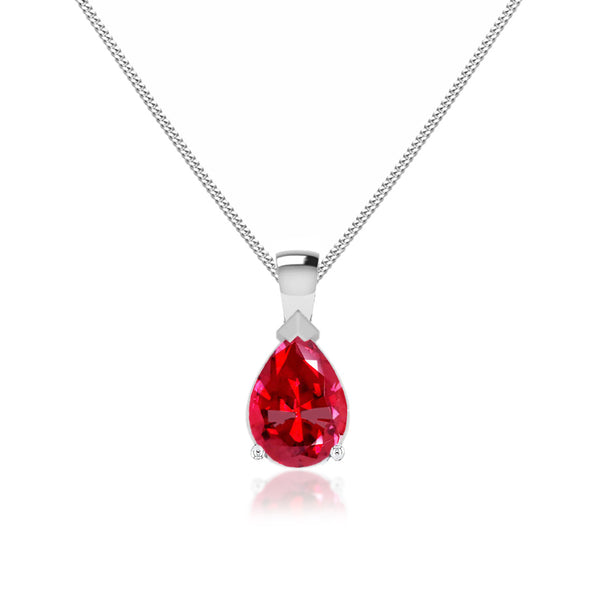 LUCINDA - Pear Ruby 3 Claw Pendant 18k White Gold Pendant Lily Arkwright