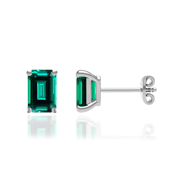 AVIANA - Grown Emerald 18k White Gold Stud Earrings Earrings Lily Arkwright