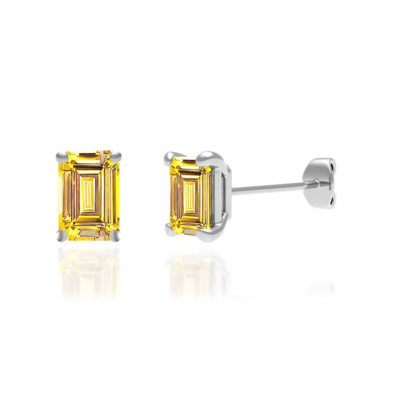 AVIANA - Emerald Yellow Sapphire 18k White Gold Stud Earrings Earrings Lily Arkwright