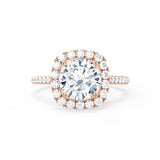 BLUSH - Round Moissanite & Diamond 18k Rose Gold Petite Halo Ring Engagement Ring Lily Arkwright