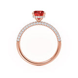 COCO - Elongated Cushion Cut Ruby 18k Rose Gold Petite Hidden Halo Triple Pavé Engagement Ring Lily Arkwright