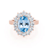 DIANA - Chatham® Aqua Spinel & Lab Diamond 18k Rose Gold Engagement Ring Lily Arkwright