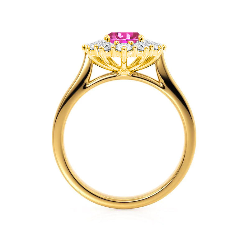 - Chatham® Pink Sapphire & Lab Diamond 18k Yellow Gold Engagement Ring Lily Arkwright
