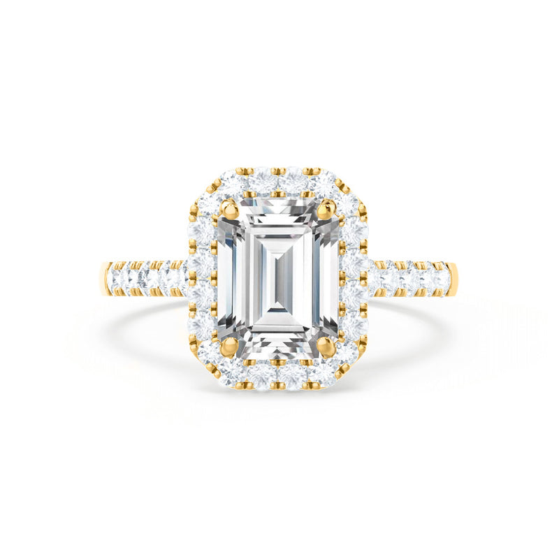ESME - Emerald Lab Diamond & Diamond 18k Yellow Gold Halo Engagement Ring Lily Arkwright