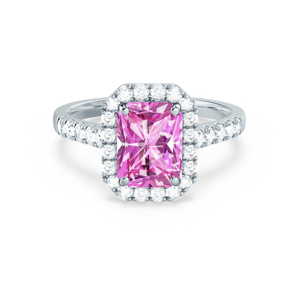 ESME - Radiant Lab-Grown Pink Sapphire & Diamond 18k White Gold Halo Engagement Ring Lily Arkwright