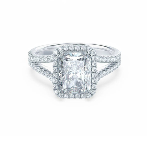 EVERLY - Radiant Lab Diamond & Diamond Platinum Split Shank Halo Engagement Ring Lily Arkwright