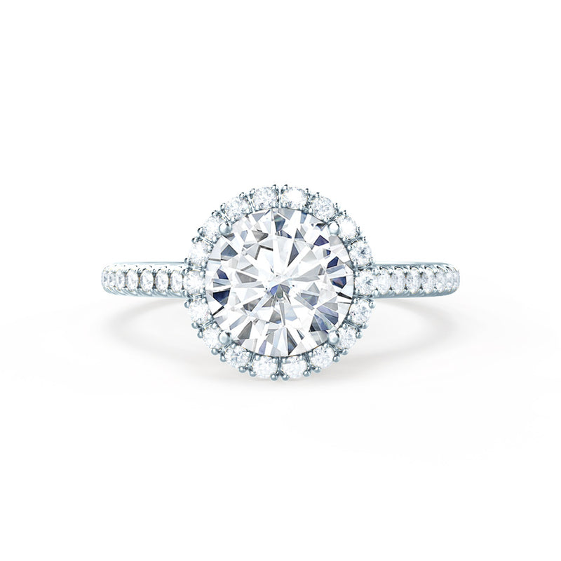 LAVENDER - Round Moissanite & Diamond 18k White Gold Petite Halo Ring Engagement Ring Lily Arkwright