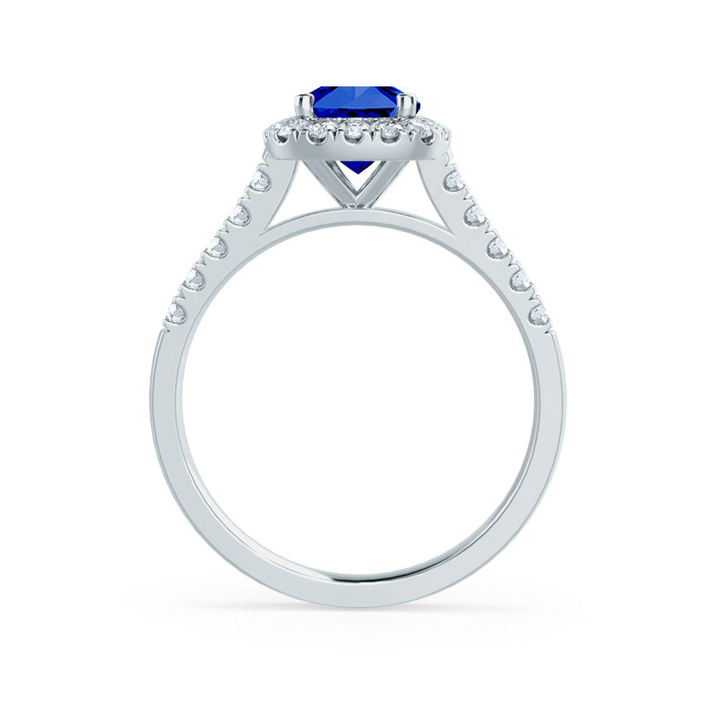OPHELIA - Lab Grown Blue Sapphire & Diamond Platinum Halo Engagement Ring Lily Arkwright