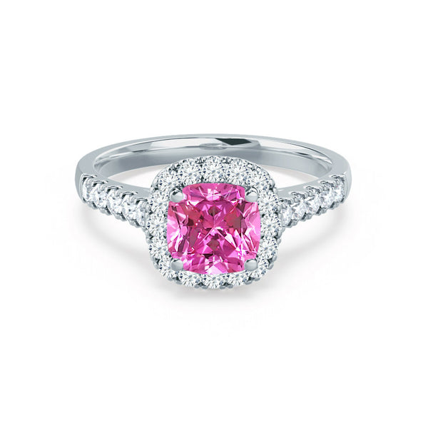 OPHELIA - Lab Grown Pink Sapphire & Diamond 18K White Gold Halo Engagement Ring Lily Arkwright