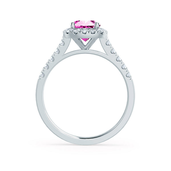 OPHELIA - Lab Grown Pink Sapphire & Diamond 18K White Gold Halo Engagement Ring Lily Arkwright
