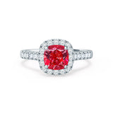 OPHELIA - Lab Grown Red Ruby & Diamond Platinum Halo Ring Engagement Ring Lily Arkwright