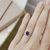 VIOLA - Chatham® Blue Sapphire Oval  & Diamond 18k White Gold Shoulder Set Ring