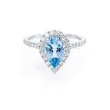 HARLOW - Pear Aqua Spinel & Diamond 18k White Gold Halo Engagement Ring Lily Arkwright