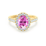 ROSA - Chatham® Pink Sapphire & Diamond 18K Yellow Gold Halo Engagement Ring Lily Arkwright