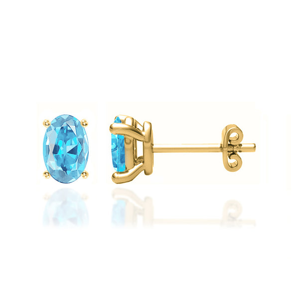 SAVANNAH - Oval Aqua Spinel 18k Yellow Gold Stud Earrings Earrings Lily Arkwright