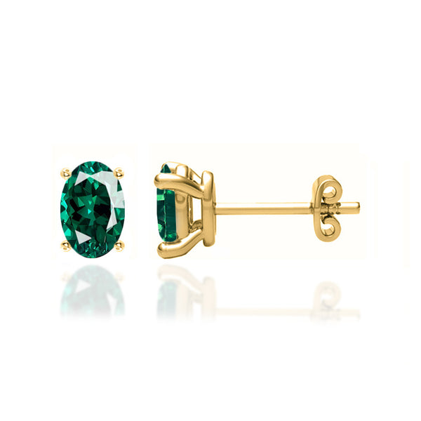 SAVANNAH - Oval Emerald 18k Yellow Gold Stud Earrings Earrings Lily Arkwright