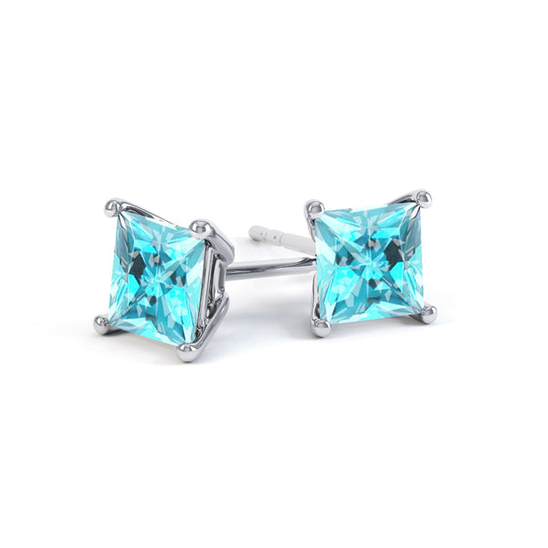 VALENTIA - Princess Aqua Spinel 18k White Gold Stud Earrings Earrings Lily Arkwright