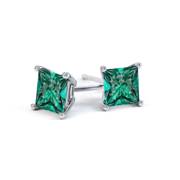 VALENTIA - Princess Emerald 950 Platinum Stud Earrings Earrings Lily Arkwright