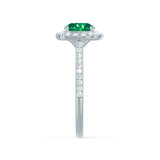 VIOLETTE - Cushion Emerald & Diamond 18k White Gold Petite Halo Ring Engagement Ring Lily Arkwright