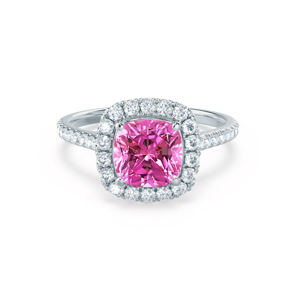 VIOLETTE - Cushion Pink Sapphire & Diamond 18k White Gold Petite Halo Ring Engagement Ring Lily Arkwright