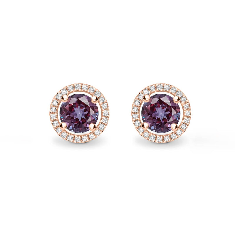 VOGUE - Round Alexandrite & Diamond 18k Rose Gold Halo Earrings Earrings Lily Arkwright