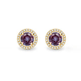 VOGUE - Round Alexandrite & Diamond 18k Yellow Gold Halo Earrings Earrings Lily Arkwright