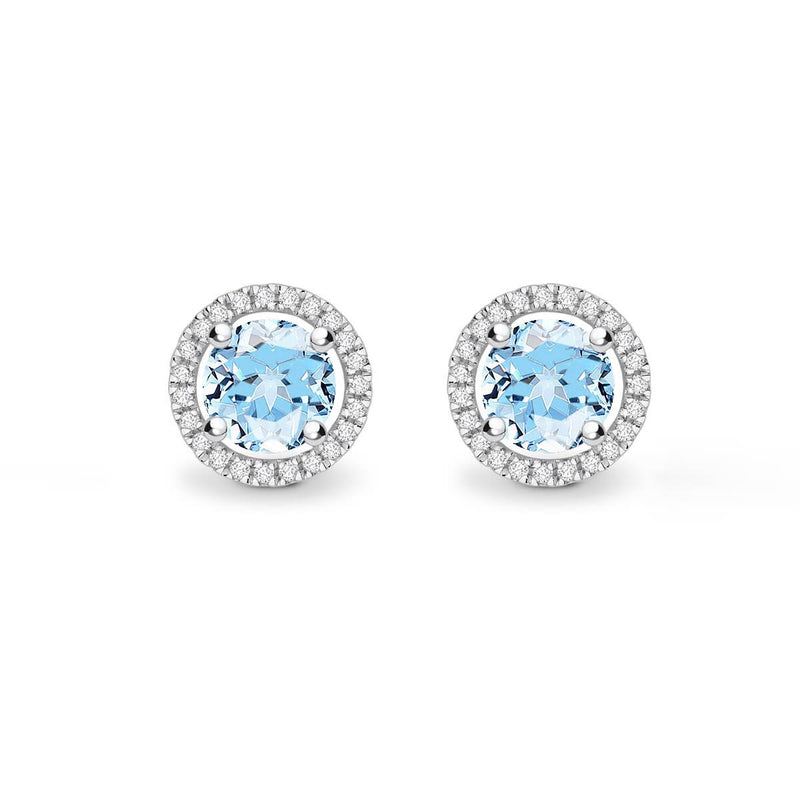 VOGUE - Round Aqua Spinel & Diamond 18k White Gold Halo Earrings Earrings Lily Arkwright