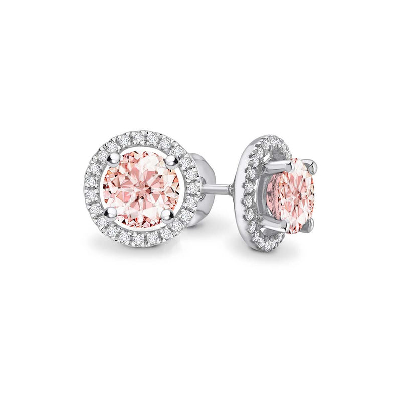 VOGUE - Round Champagne Sapphire & Diamond 950 Platinum Halo Earrings Earrings Lily Arkwright