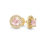 VOGUE - Round Champagne Sapphire & Diamond 18k Yellow Gold Halo Earrings Earrings Lily Arkwright