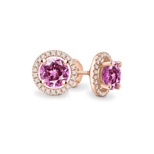 VOGUE - Round Pink Sapphire & Diamond 18k Rose Gold Halo Earrings Earrings Lily Arkwright