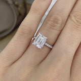 COCO - Emerald Moissanite & Diamond 18k White Gold Petite Hidden Halo Triple Pavé Ring